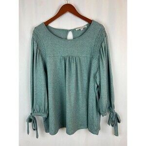 EUC Zac & Rachel Women 2X Teal Knit Blouse 3/4 Sleeves Ties Stretch Soft Cute